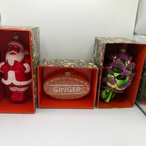 John Derian Ornament Set- Artichoke, Santa, and ginger